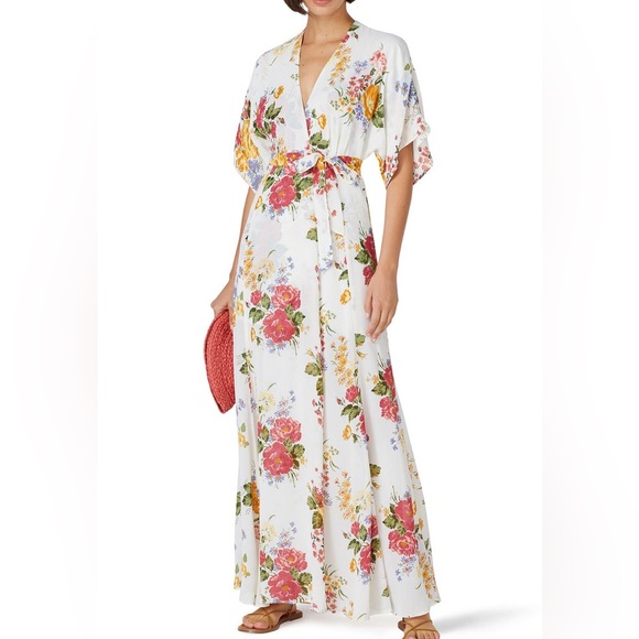 Reformation Rosey Maxi Wrap Dress Floor Length Gown Short Sleeve Pink Floral - Picture 6 of 16